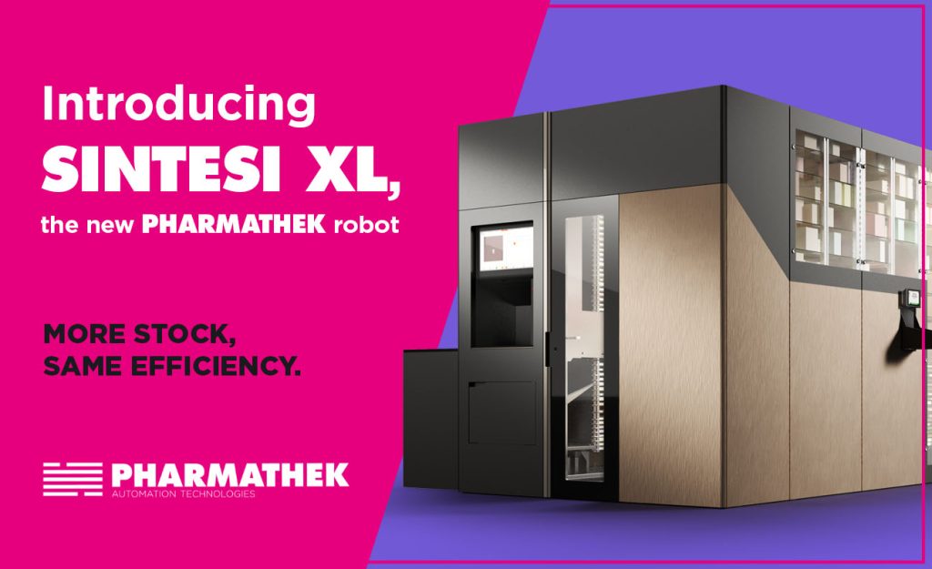 Discover SINTESI XL, the Pharmathek robot with greater capacity and higher storage density. More space, same efficiency, and advanced technology.